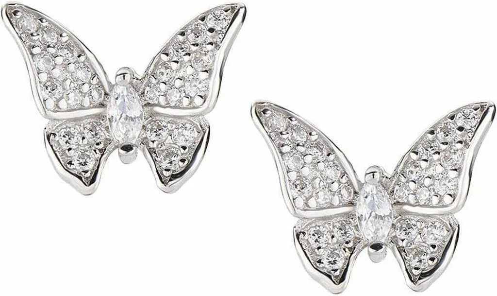 Boucles d'oreilles Amen EFAGBBZ3 Rhodiées avec Pavage de Pierres Blanches