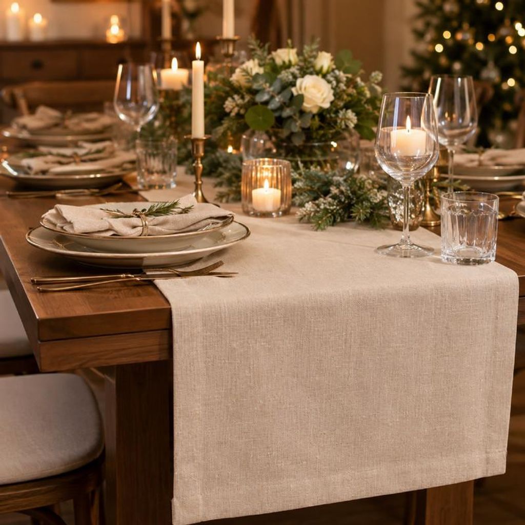 ProximaX Tischläufer Beige 30×140cm Leinenoptik wasserabweisend waschbar für Esstisch, Buffet & Dekoration
