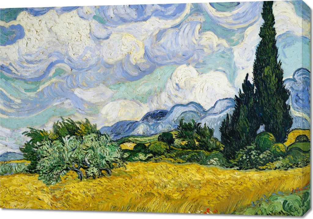 Bild 100x70cm Weizenfeld mit Zypressen, Van Gogh Vintage