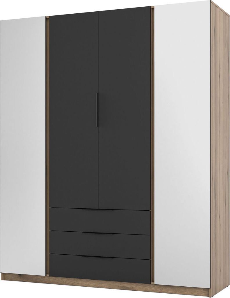 Masseno Drehtürenschrank CAGLIARI 200 cm Kleiderschrank Schlafzimmer Schrank 4-türig mit Spiegel Goldfarben