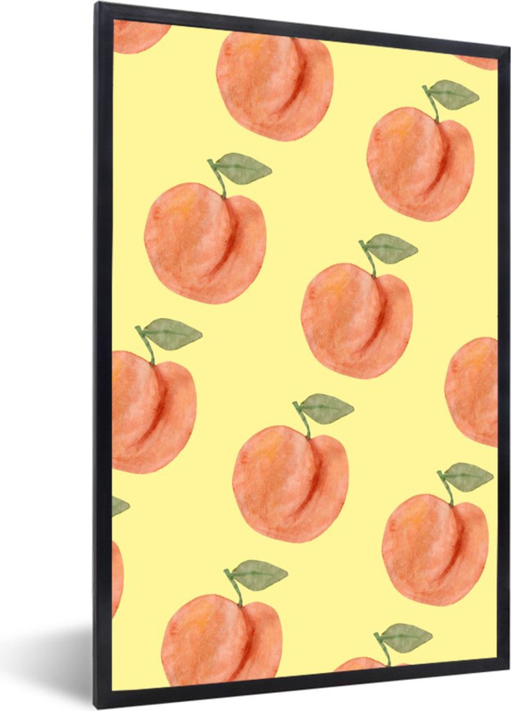 MuchoWow Gerahmtes Poster Pfirsiche - Aquarell - Schablonen 20x30 cm - Poster mit Schwarzem Bilderrahmen Wandposter Rahmen Foto Bilder - Drucken ...