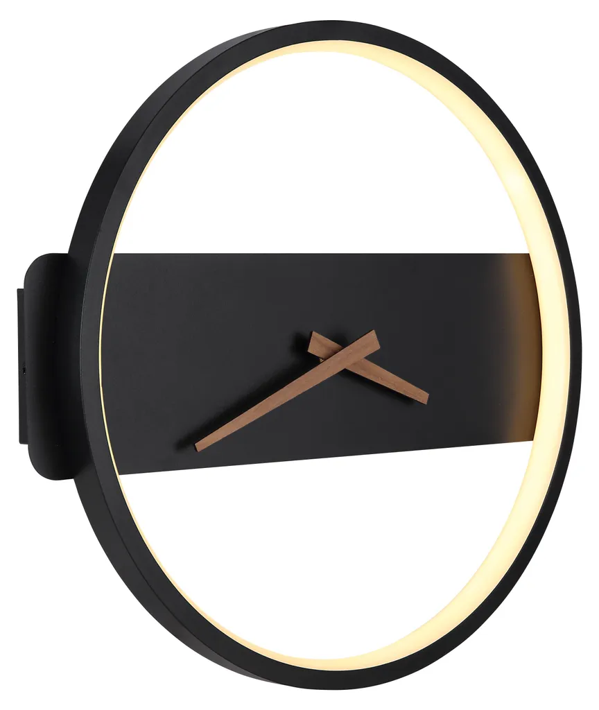 Globo Lighting Horloge Murale en Métal Noir Mat avec Éclairage LED Intégré