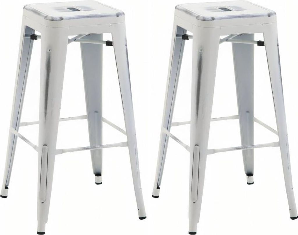 2er-Set Barhocker – hohe Hocker – stapelbar, platzsparendes Design | Farbe: Antikweiß