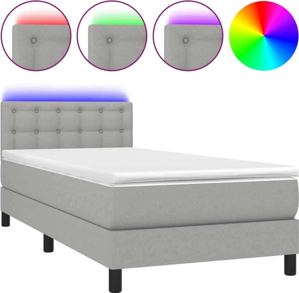 Boxspringbett mit Matratze & LED Hellgrau 100x200 cm Stoff