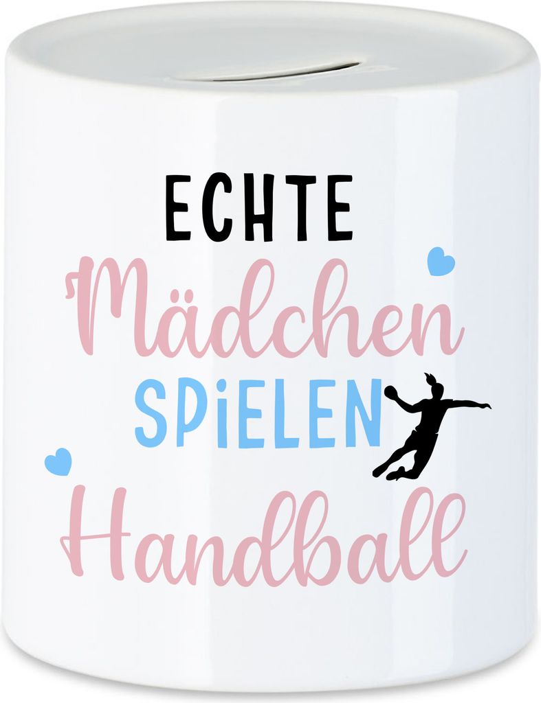 Echte Mädchen spielen Handball Spardose Handballerin Produktbild 