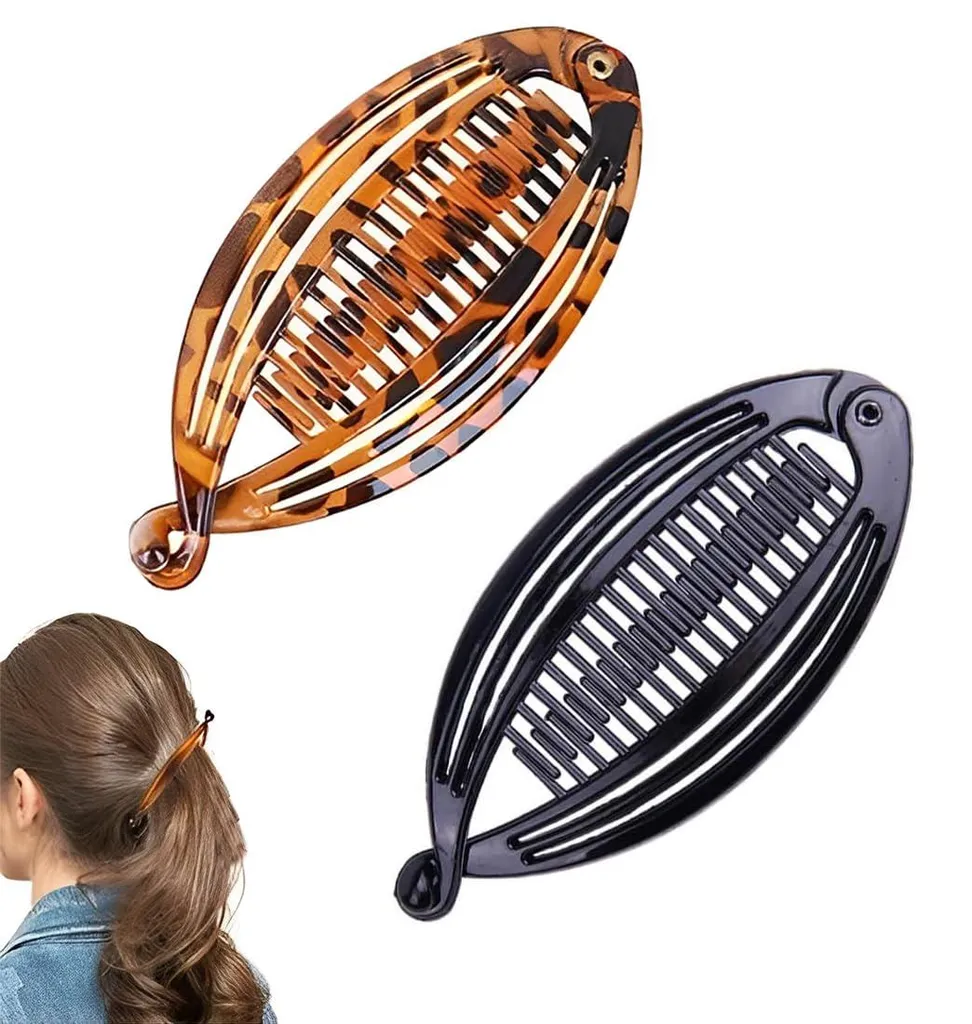 Lot de 2 barrettes bananes noir et marron Modèle 2 maintien optimal