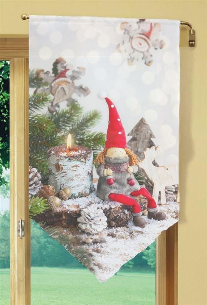 Home Wohnideen Fensterbehang Aus Voile Weihnachtswichtel 054949-0107 Rot 100 X 60 cm
