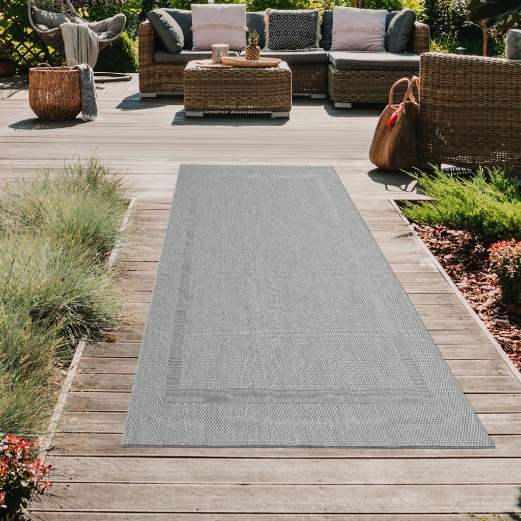 Modern-praktischer Teppich mit Bordüre in grau Größe - 80 x 150 cm