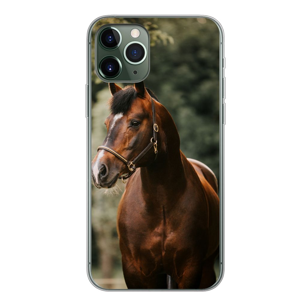MuchoWow Handyhülle Schutzhülle Hülle für iPhone 11 Pro Pferd - Äste - Porträt Silikon Softcase Handy Hülle - Handy