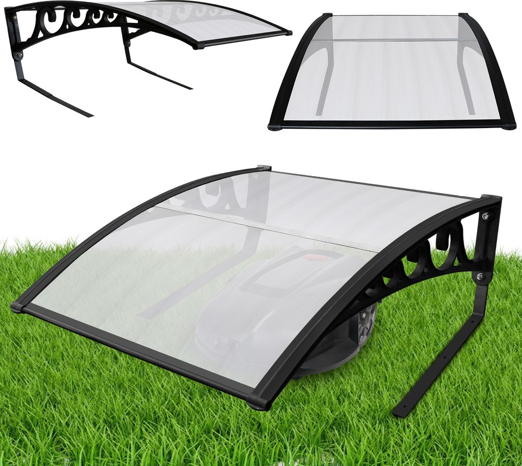 TolleTour Rasenmäher Garage für Mähroboter Carport Schwarzer Stahlrahmen Metall Pulverbeschichtet 105x85x50 cm Transparenter Dach