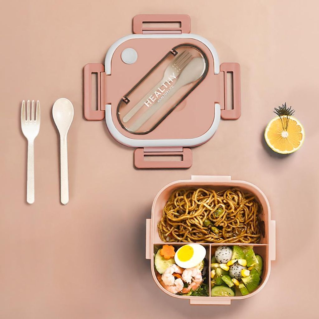 Fine Life Pro Lunchbox Lunchbox Kinder Brotdose (3 Fächer) Auslaufsicher & BPA-frei-mit Besteck, Rosa