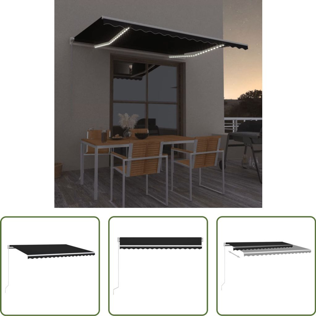 The Living Store Markise Manuell Einziehbar mit LED 400x300 cm Anthrazit