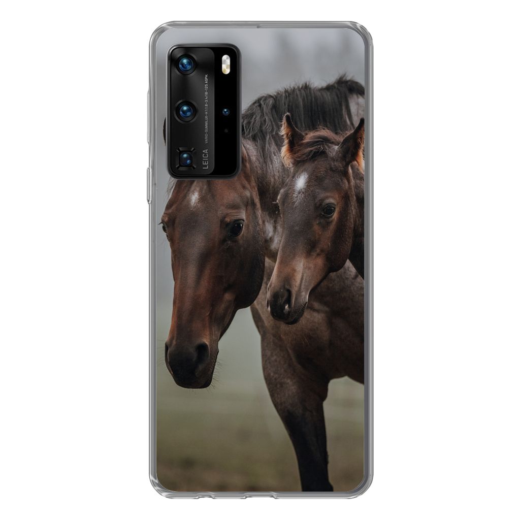 MuchoWow Handyhülle Schutzhülle Hülle für Huawei P40 Pro Pferde - Nebel - Landschaft Silikon Softcase Handy Hülle - Schutz