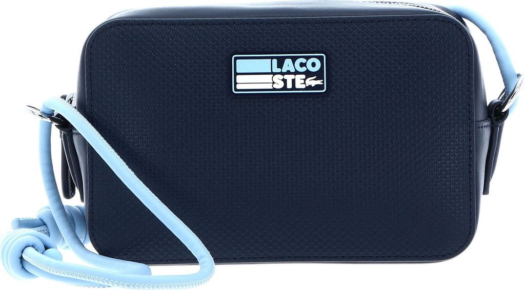 LACOSTE Leder Umhängetasche Chantaco Seasonal Crossover Bag Badge Marine Panorama blau