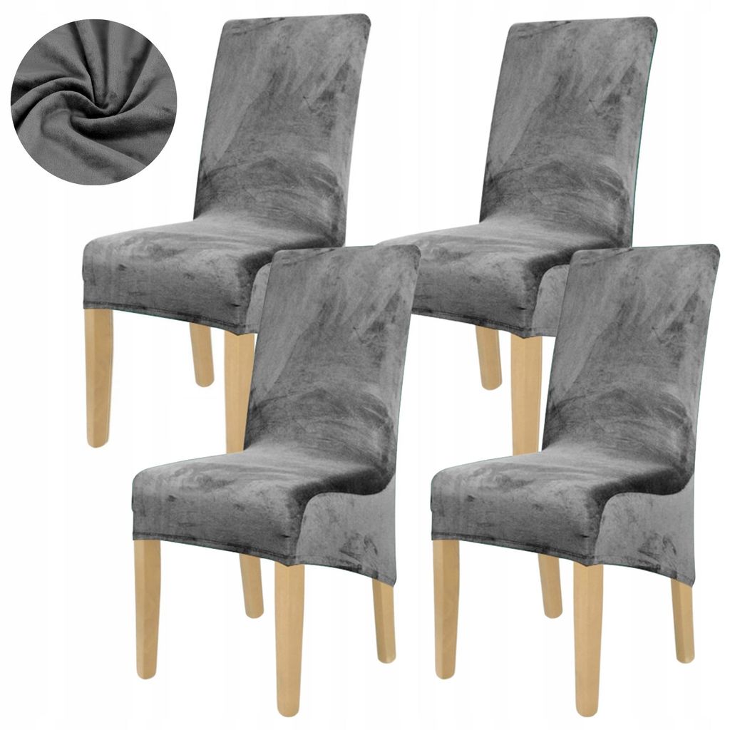 4er Pack Stuhlhussen XL Grau - Samt Stuhlbezug - Universal Produktbild 