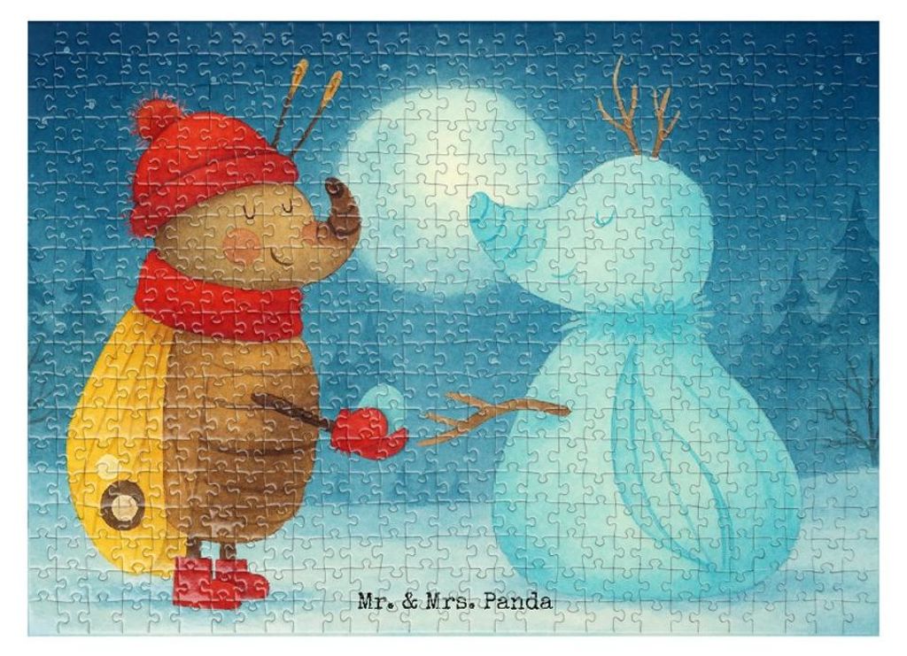 Mr. & Mrs. Panda Puzzle Nachtfalter Schneemann Design 551 Teile - Weiß - Geschenk, Weihnachtsgruß, Winter, 2000, Weihnachten, 500, Puzzlespiel, L...