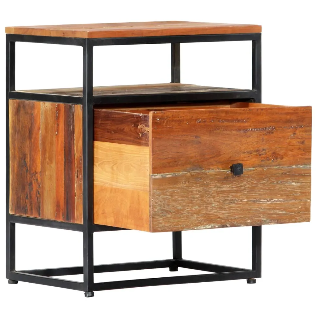 Table de Nuit Stable en Bois Massif et Acier pour Chambre Sans Encombre
