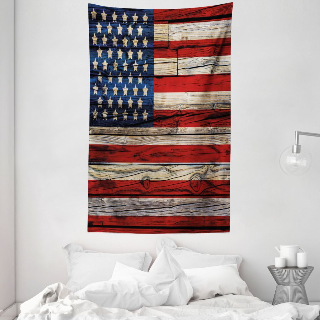ABAKUHAUS 4. Juli Wandteppich und Tagesdecke, Wood Planks Flagge aus Weiches Mikrofaser Stoff Waschbar ohne Verblassen Digitaldruck, 140 x 230 cm, ...