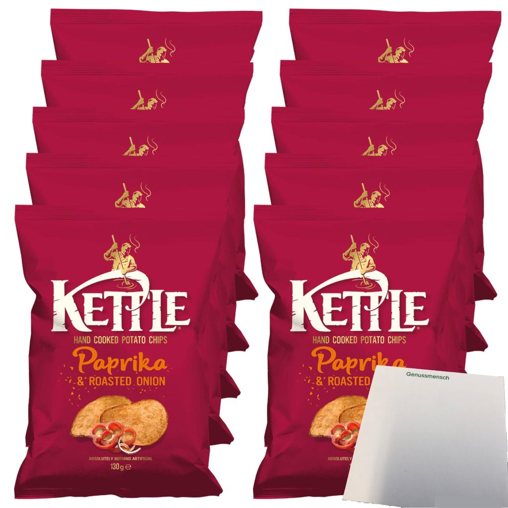 Kettle Chips mit Paprika und Zwiebel (10x130g Packung) + usy Block