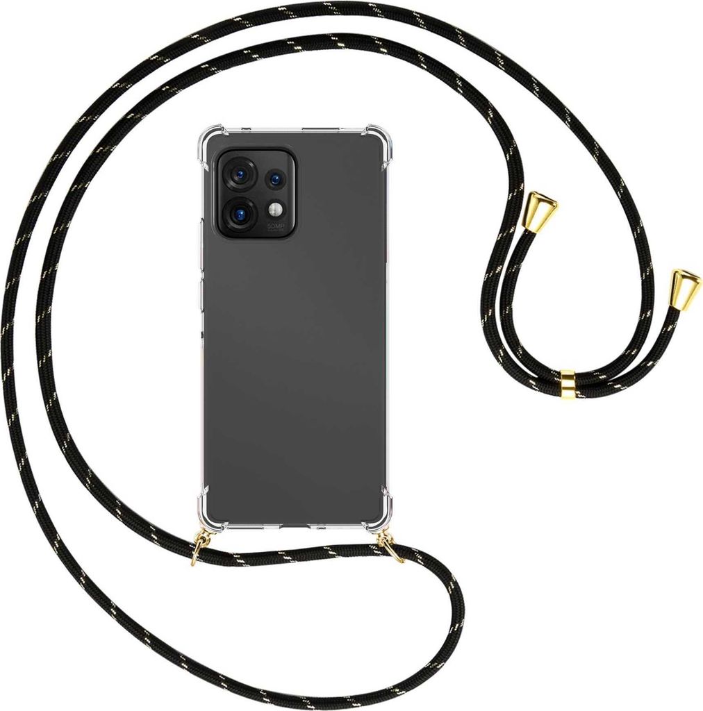 Handykette Backcover-Schutzhülle mit Band (Metall goldfarben) für Motorola Edge 40 Pro (Moto X40) - schwarz/gold