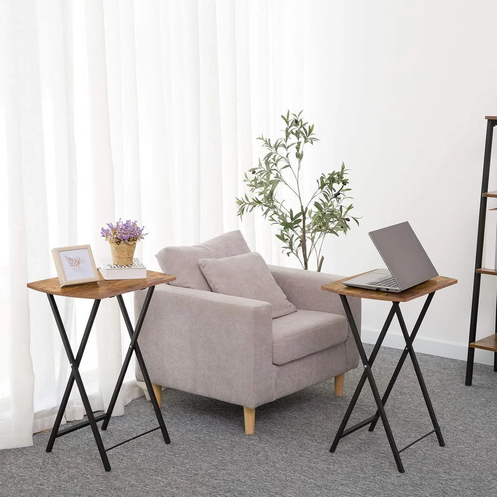 Table de chevet pliante industrielle brun foncé pour chambre - 4