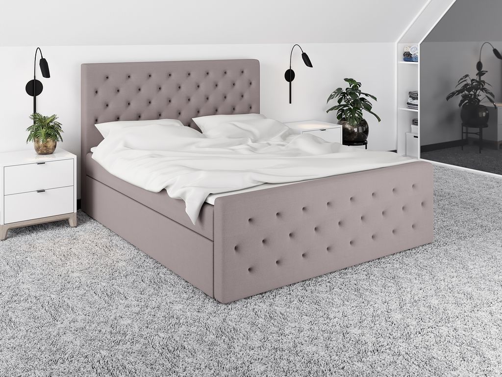 Boxspringbett LULI 180 x 200 mit 2 Bettkästen, Bonell-Matratze und Topper. Farbe: Beige