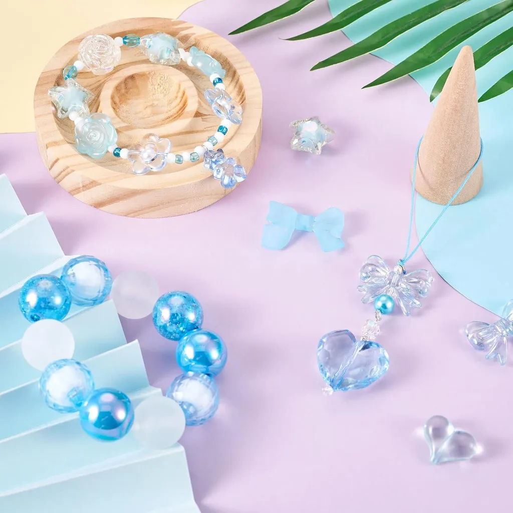 Lot de perles bleues en vrac de formes variées pour bijoux fait main