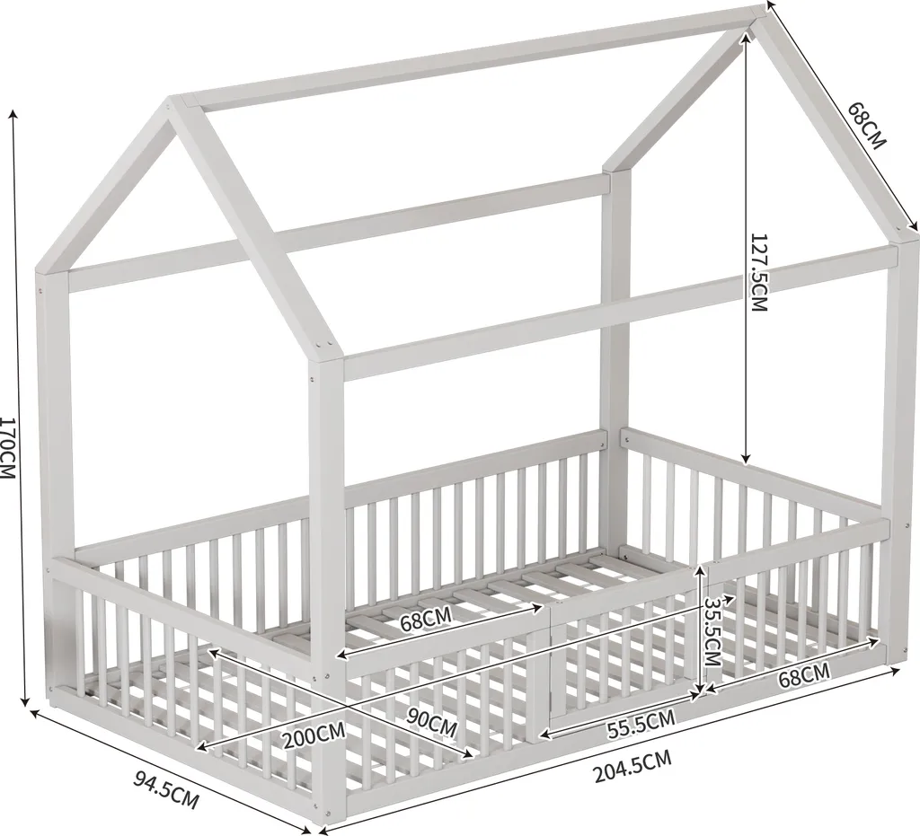 Lit cabane 90x200 blanc solution gain de place et sommeil serein