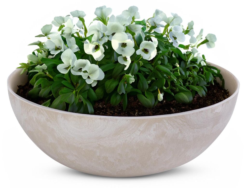 Runde bauchige 45 cm Pflanzschale für draussen, sand Produktbild 