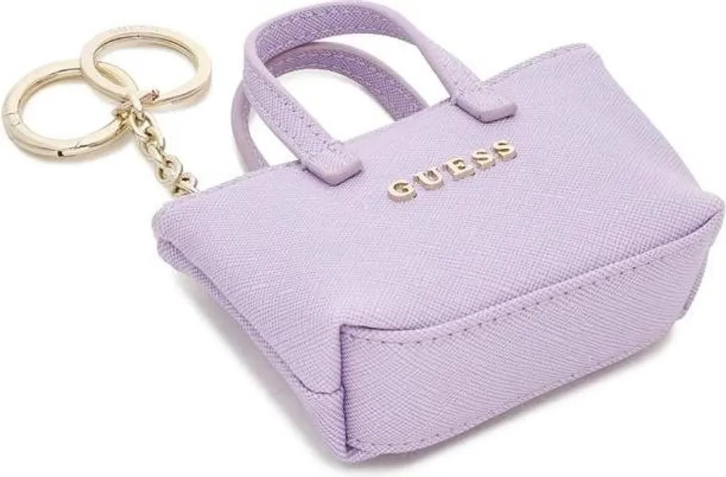 Guess portachiavi mini borsetta Safiano in pelle viola con accenti dorati