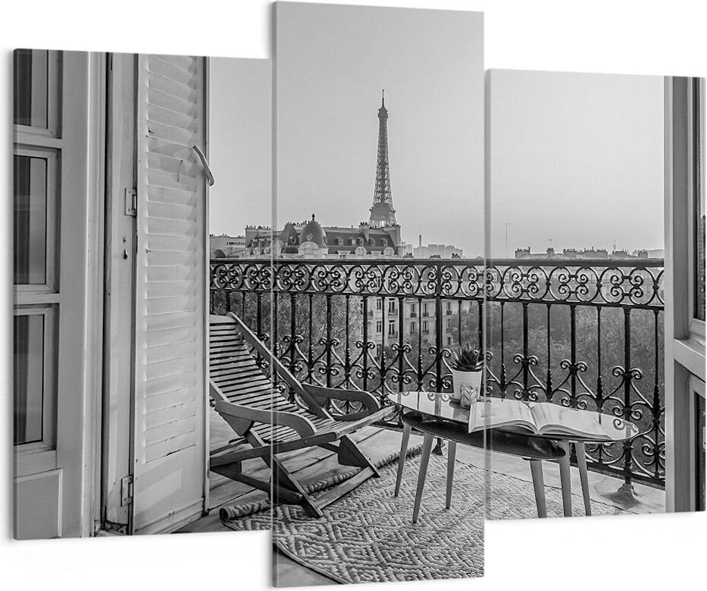 Bild auf Leinwand - Leinwandbild - 3 Teile - Schwarzweiß Paris Balkon - 130x100cm - Wand Bild - Wanddeko - Wandbilder - Leinwanddruck - Bilder - W...