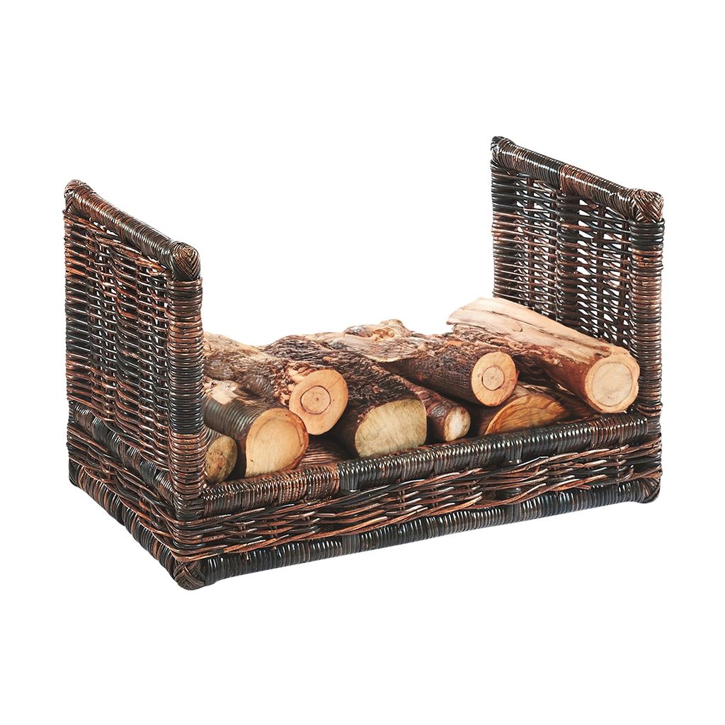 Kobolo Kaminholzablage Kaminholzregal - krabu Rattan - mit Leinenstoff - 75x44x45cm - Aufbewahrungskorb Feuerholzkorb Box Ablage für Holz