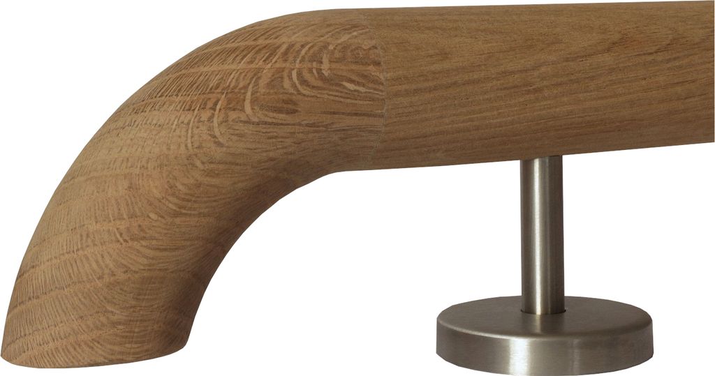 TIBU Eiche unbehandelt Holz Handlauf Geländer 0,3m - 5m, Länge 440 cm, Ende Holzkrümmling und 6 gerade Halter