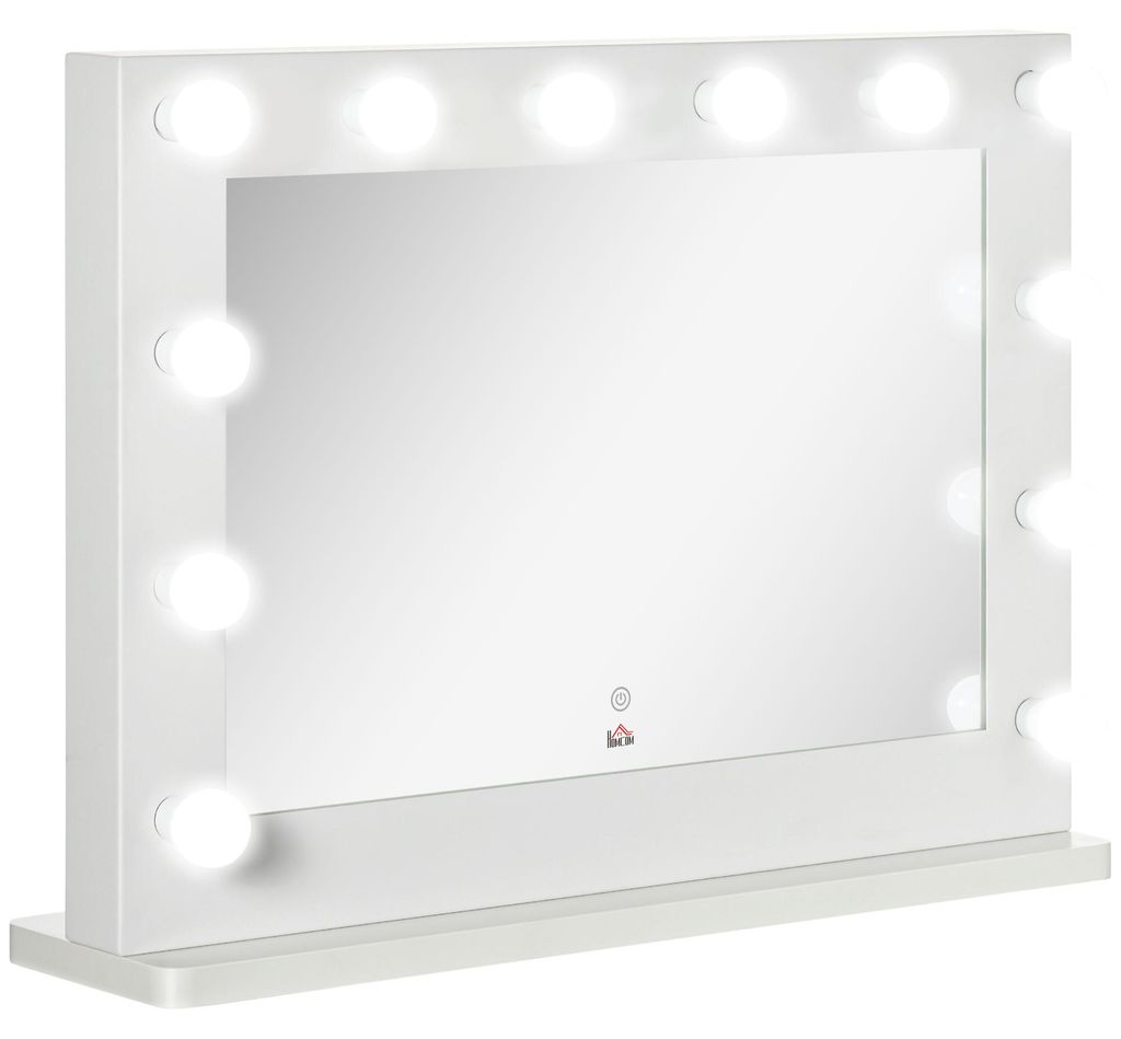 Hollywood Spiegel mit Beleuchtung, Touch-Steuerung, Memory-Funktion, 12 dimmbare LED-Lampen, weiß, 80 x 60 cm