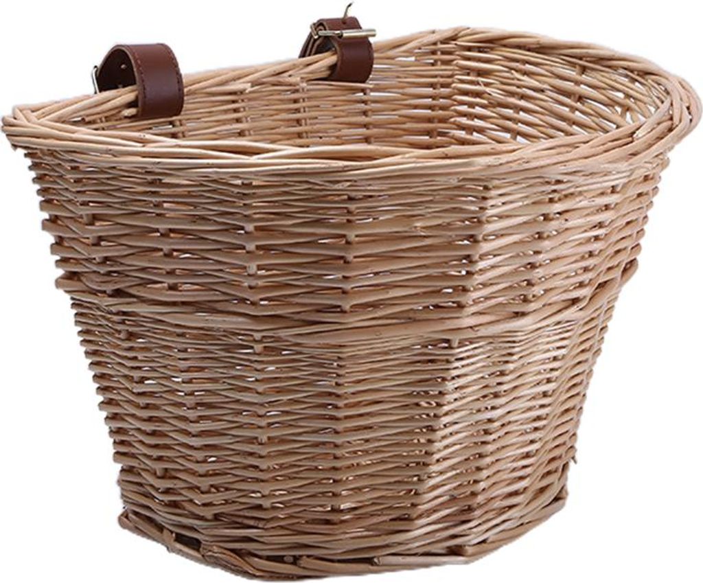 Vintage Weidenkorb, tragbarer D-förmiger Gemüsekorb für Mountainbikes, Frontkorb mit Lederriemen