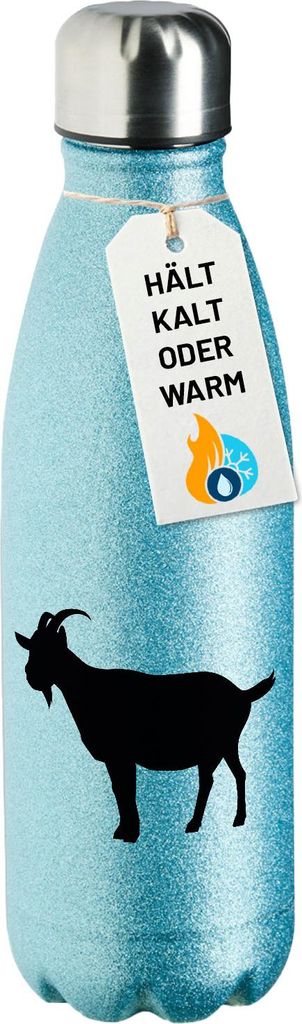Huuraa Trinkflasche Ziege Silhouette 500ml Blue Edelstahl Wasserflasche Trinkflasche Geschenkidee