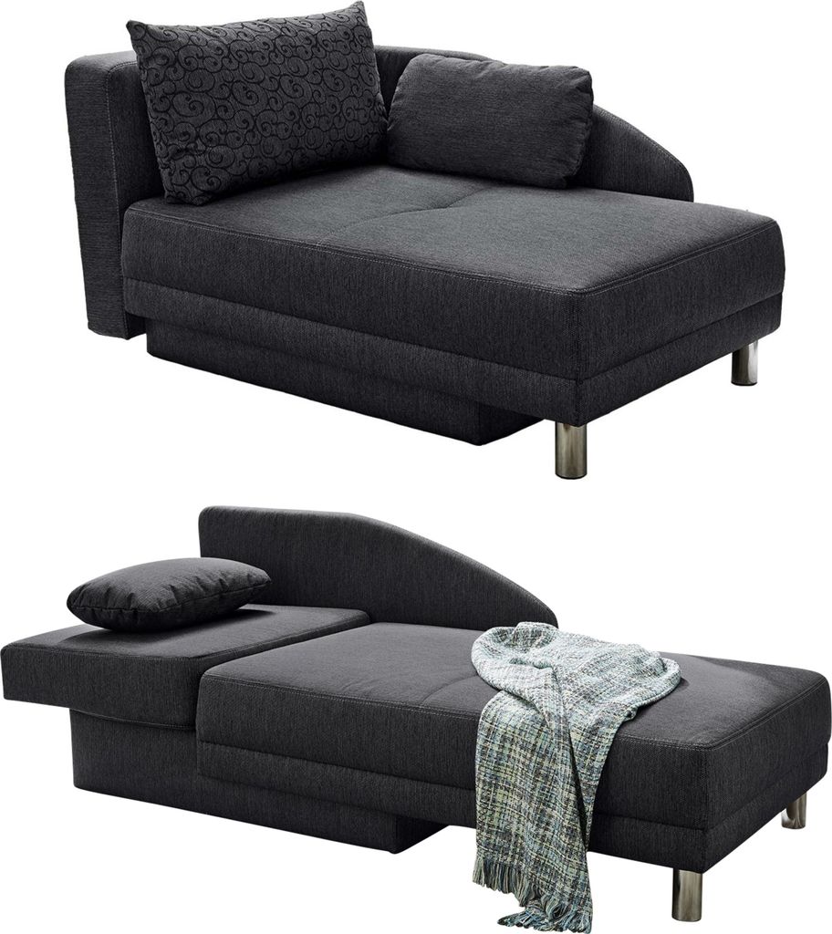 Récamiere-Schlafsofa Federkern Couch Liege Gästebett mit Bettkasten in Anthrazit / 15121