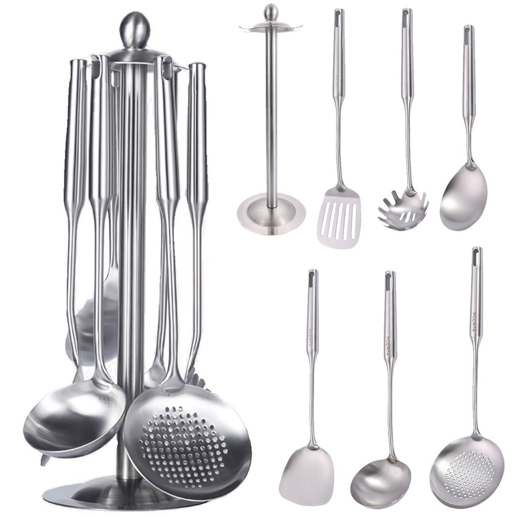Kochbesteck-Set Küchenhelfer Set 7-teiliges Edelstahl 304 Kochutensilien (Hitzebeständiger Kochgeschirr mit Utensilienhalter Antihaft Kochset), S...