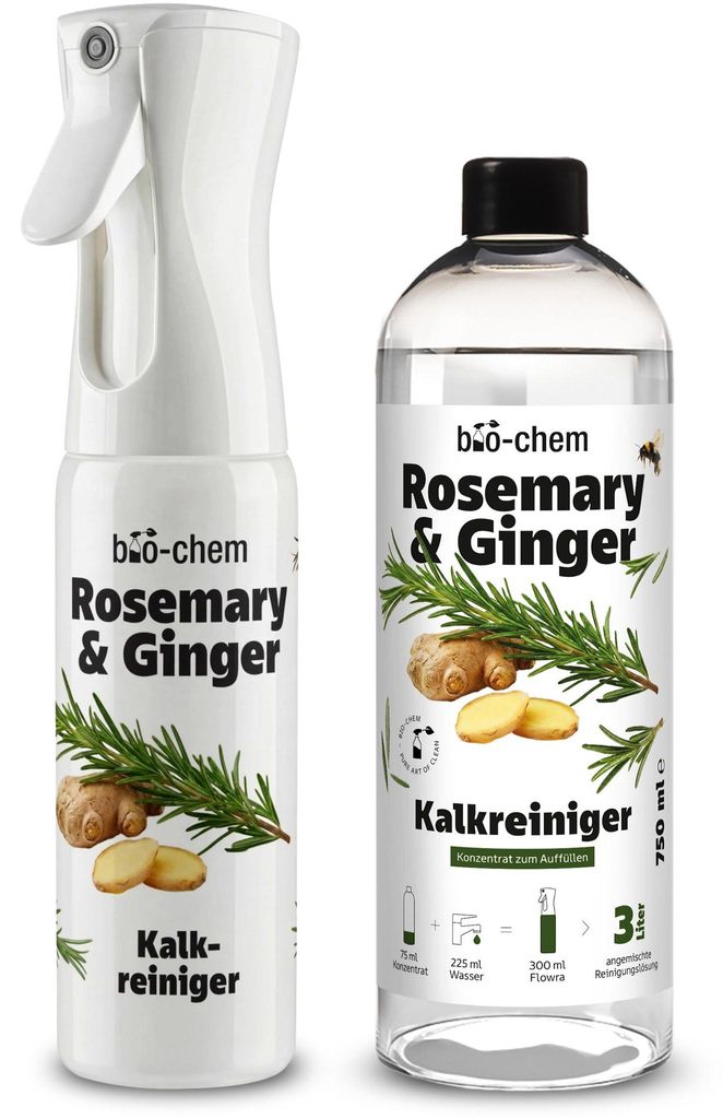 bio-chem Rosemary & Ginger Kalkreiniger Konzentrat | Badreiniger gegen Kalk & Wasserflecken für Bad, Dusche & Armaturen | Duftkomposition Rosemary...
