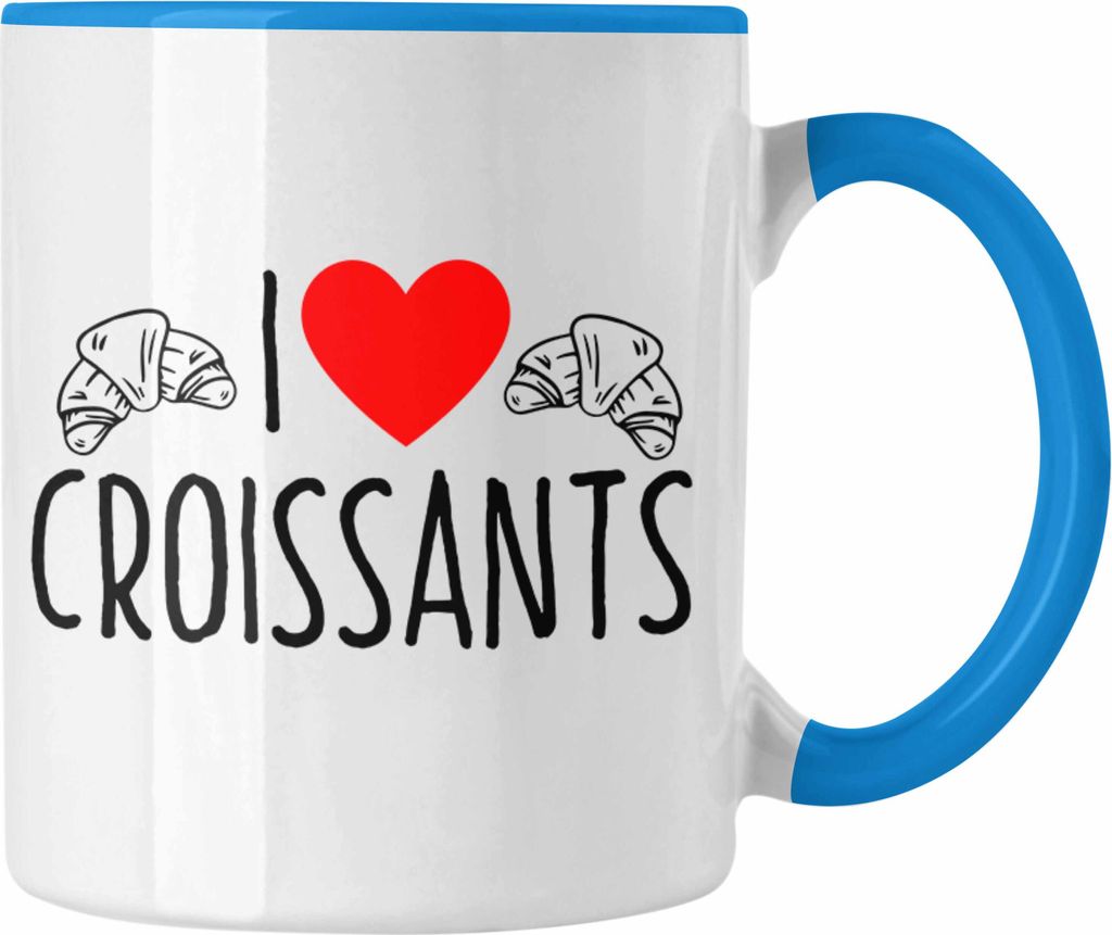 Trendation - Tasse "I Love Croissants" Lustiges Geschenk für Croissant-Liebhaber Frankreich (Blau)