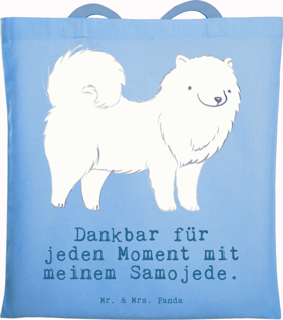 Mr. & Mrs. Panda Tote Bag Samojede Moment - Sky Blue - Geschenk, Samojedenhund, Laptoptasche, Shopping Tasche, totebag, Jutebeutel, Samojedenspitz,...