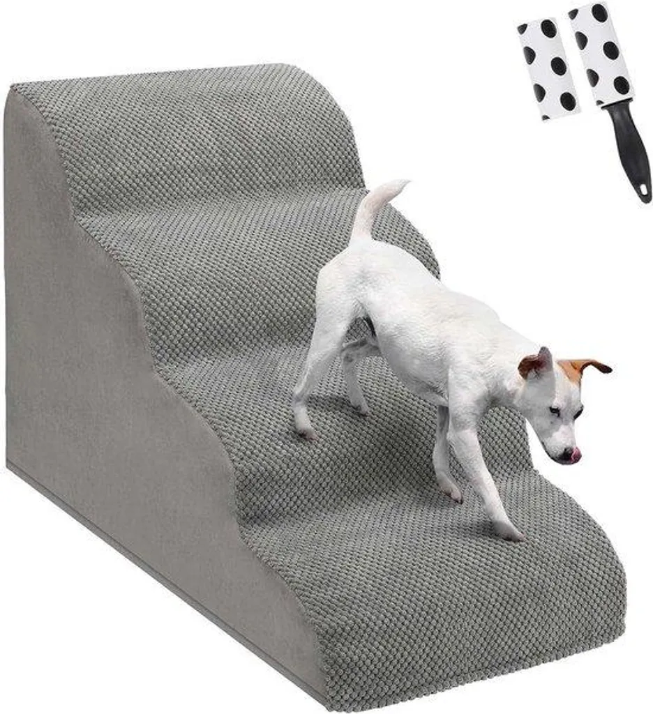 Escalier pour chien à 4 marches en mousse haute densité avec raclette