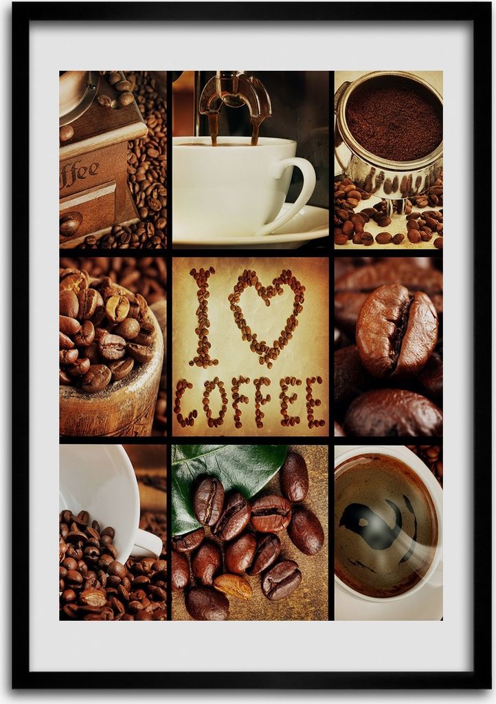 Bild - Bilderrahmen - 50 cm x 70 cm - MDF - Rahmen - Wandkunst Kaffee-Collage