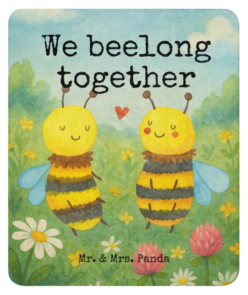 Mr. & Mrs. Panda Sofadecke Biene Verliebt Design 130 x 155 cm - Weiß - Geschenk, Decke, Sherpa-Decke, Plaid, Tagesdecke, Wohndecke, Schmusedecke