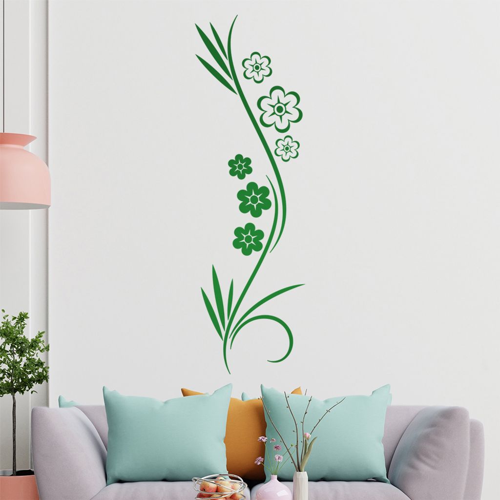 Blumen - Blüten - Gräser Wandtattoo in 6 Größen - Wandaufkleber Wall Sticker - Dekoration, Küche, Wohnzimmer, Schlafzimmer, Badezimmer