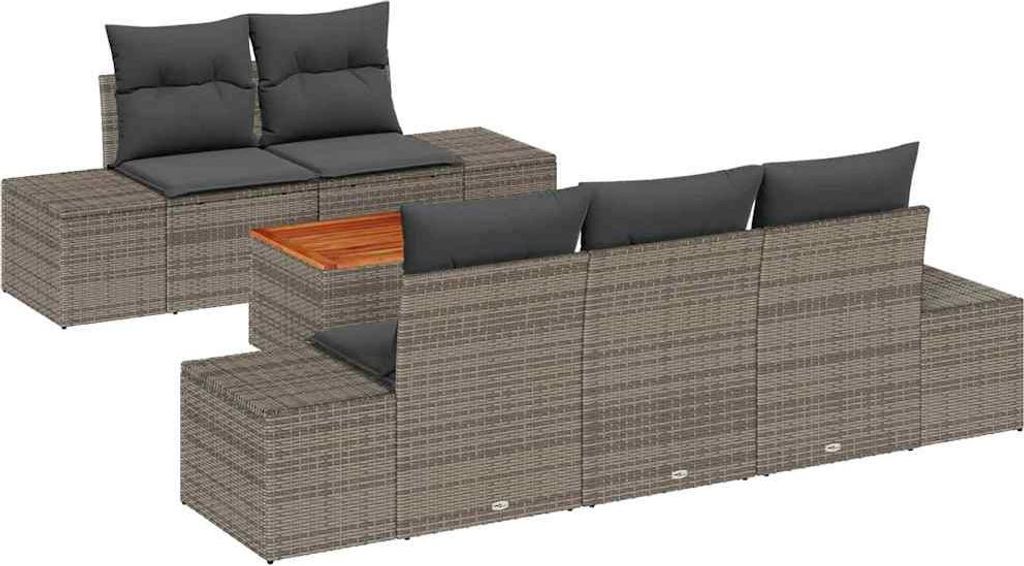 Gartensofa-set mit Kissen 6 pcs Grau Poly-Rattan