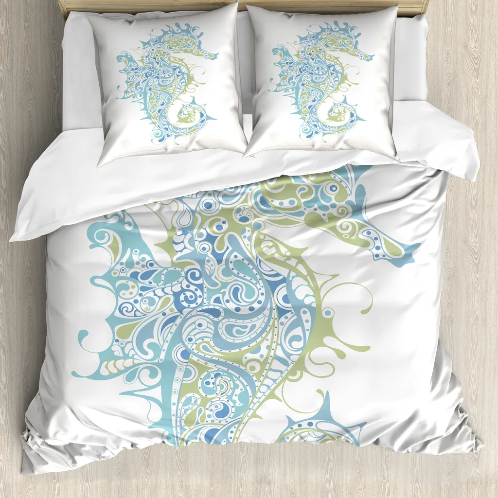 Copripiumino Azzurro Verde ABAKUHAUS Cavalluccio Marino Greco Design