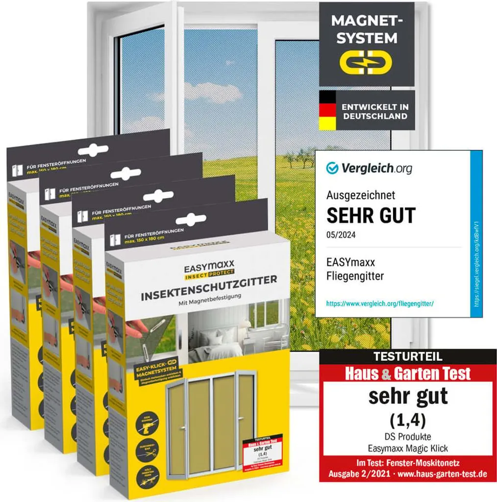 EASYmaxx Insect Protect Kit de 4 moustiquaires magnétiques 150x180 cm