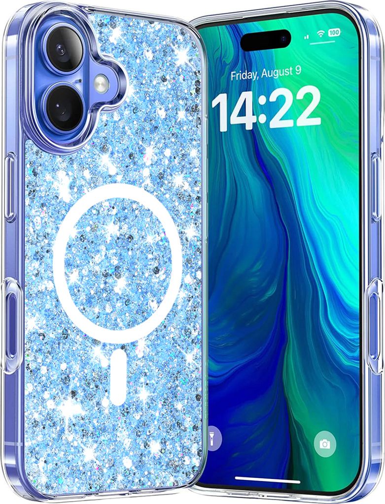 Techsuit Sparkly Glitter Back Cover Hülle für Apple iPhone 16 Plus - Blau