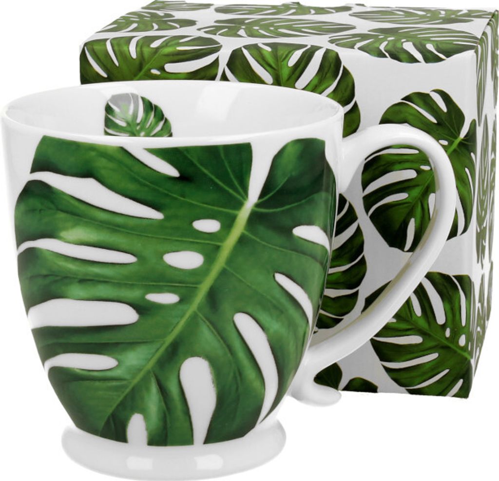 DUO FLORAL Jumbobecher 480 ml MONSTERA mit Fuß, New Bone China Porzellan
